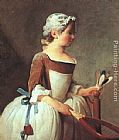 Jean Baptiste Simeon Chardin Canvas Paintings - Girl with Racket and Shuttlecock